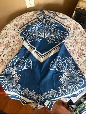 Blue & White Floral Halter Romper